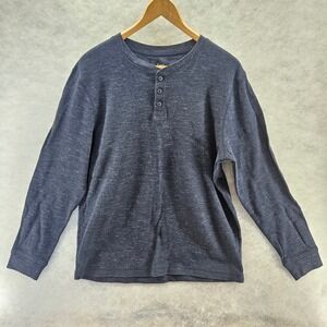 George Long Sleeve Henley‎ Shirt Navy Blue Heathered Knit Men's Size Large